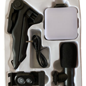 Kit Tripé H'maston Zb04 Vlog Celular  Luz Led + Microfone Preto