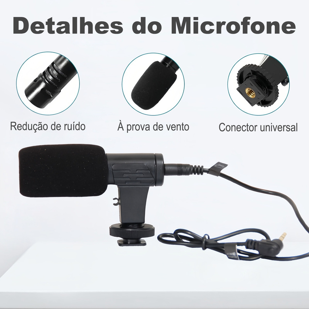 Kit Tripé H'maston Zb04 Vlog Celular Luz Led + Microfone Preto - Imagem 2