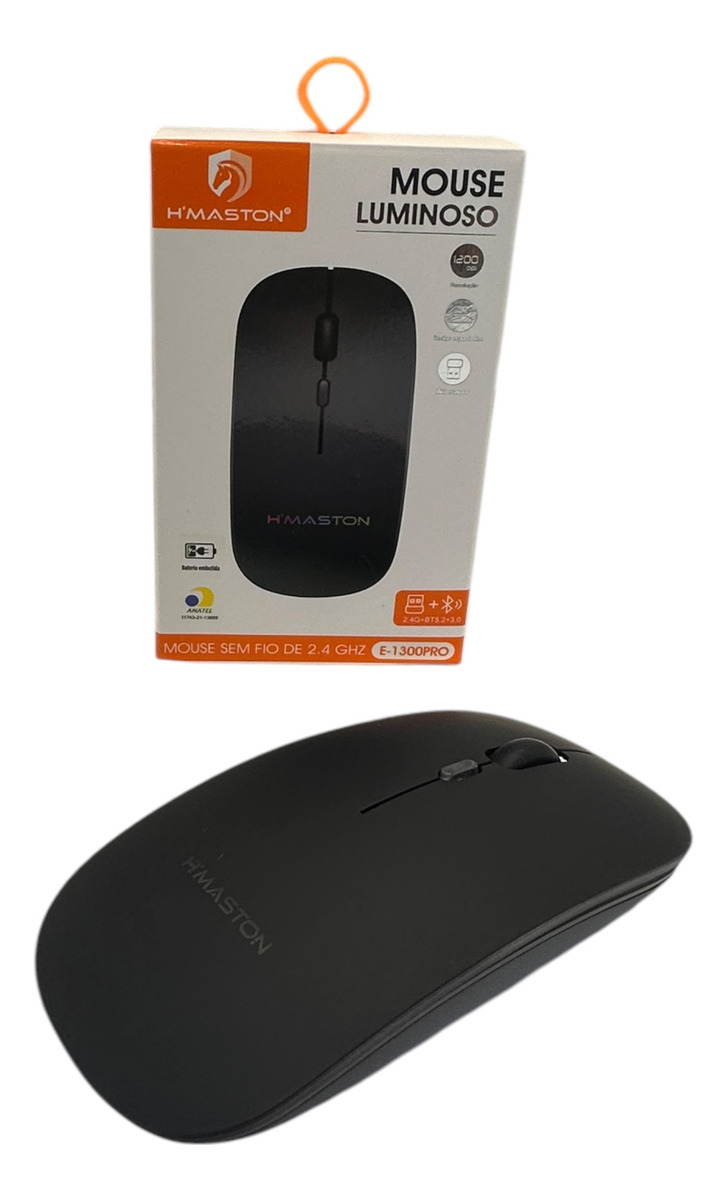 Mouse Silencioso Sem Fio Com Luz E Bateria Usb Preto