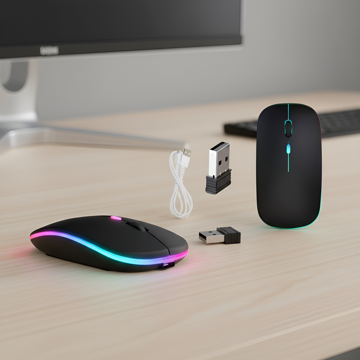 Mouse Sem Fio Bluetooth Recarregável H'maston Luminoso Preto - Imagem 3