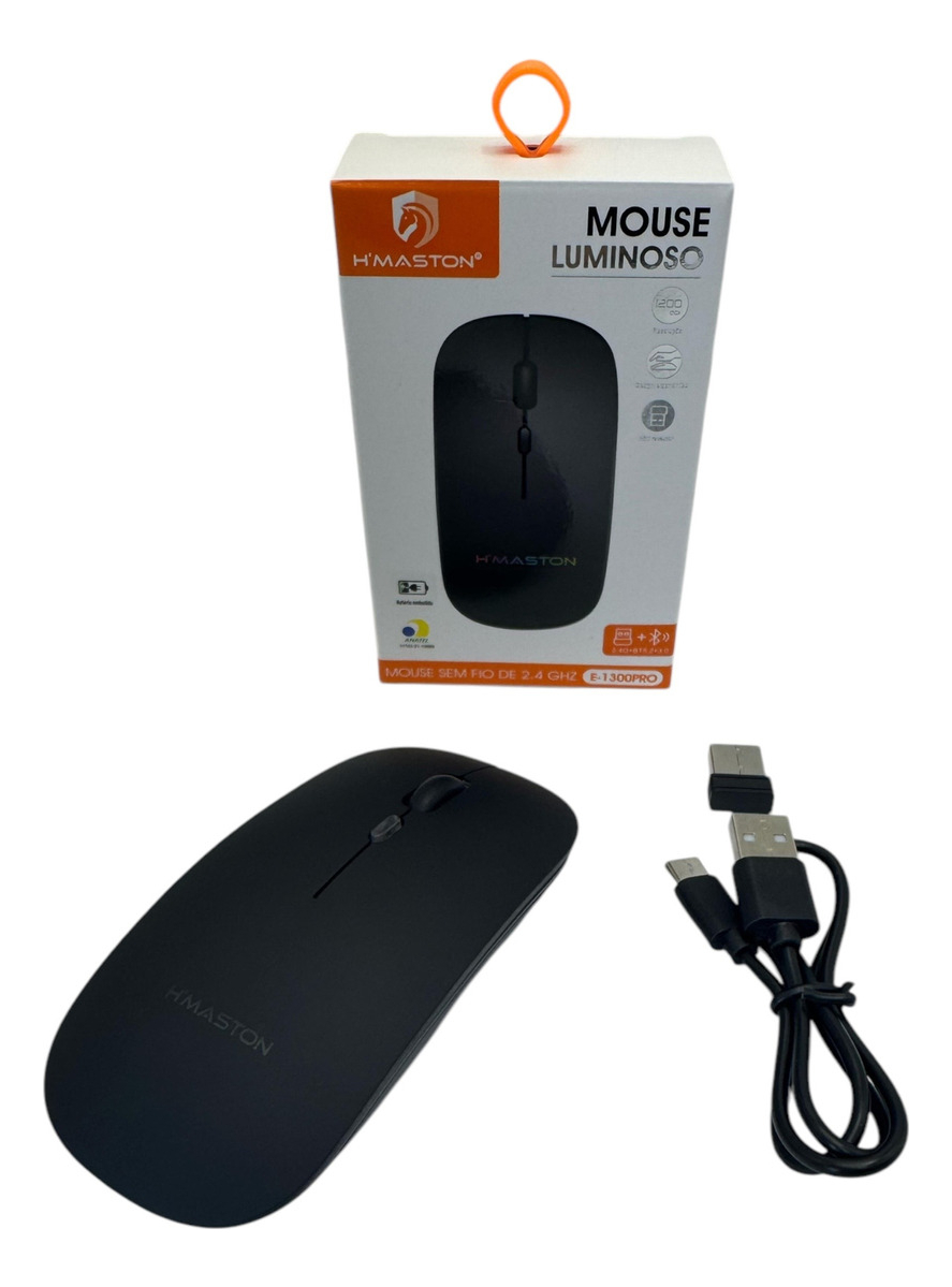 Mouse Sem Fio Bluetooth Recarregável H'maston Luminoso Preto