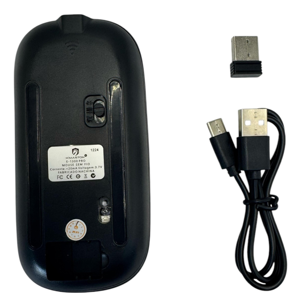 Mouse Sem Fio Bluetooth Com Luz E Bateria Usb Preto - Imagem 2