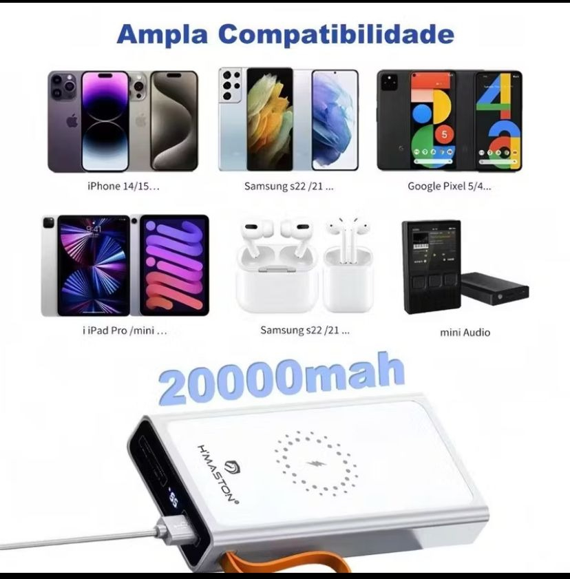 Power Bank 20000mah Hmaston Ideal Para Viagens Preto - Imagem 2