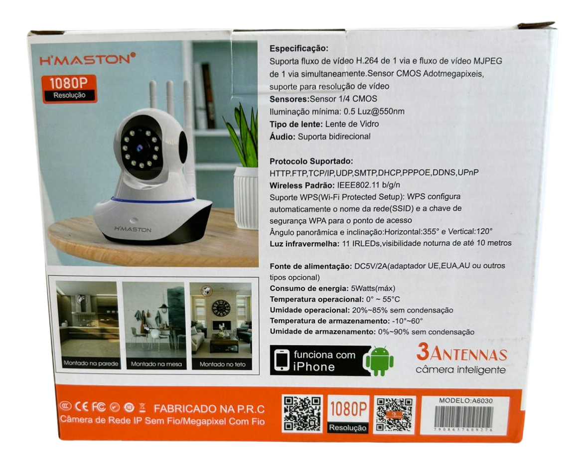 Câmera De Segurança Ip Wi-fi A6030 H'maston Com Visão 360o Branco - Imagem 2
