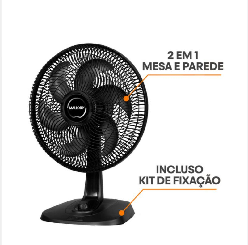 Ventilador De Mesa Mallory 40cm Preto Alta Ventilação 40 Cm Preto 127v Preto Plástico 6 - Imagem 2