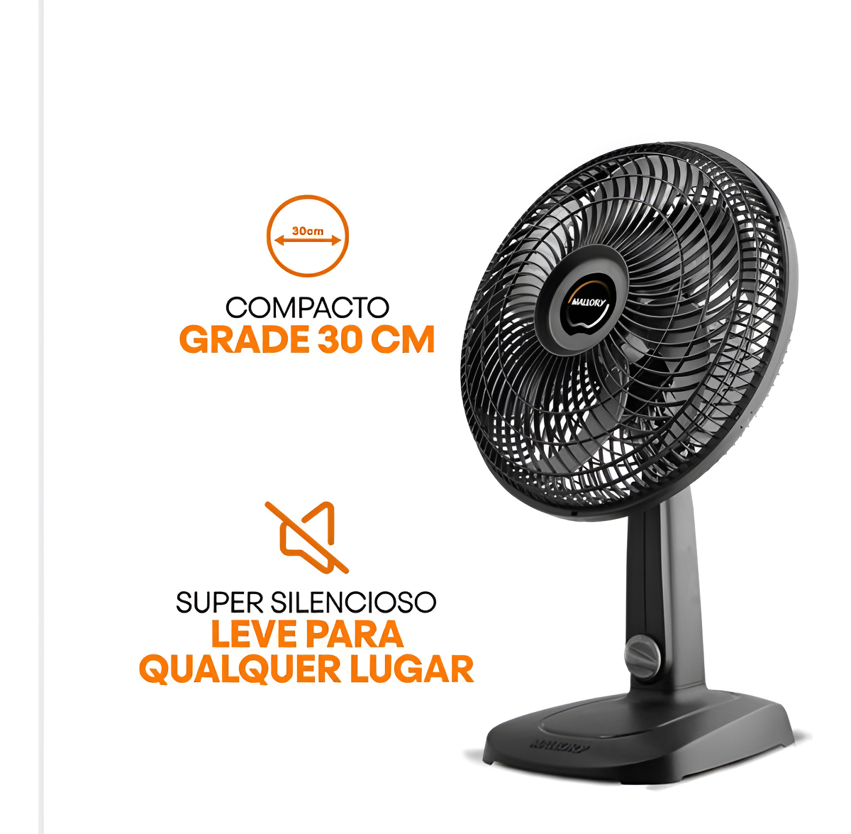 Ventilador Mallory Turbo Compact Baixo Ruído 127v Preto 30 Cm Preto 127v Preto Plástico 6 - Imagem 8