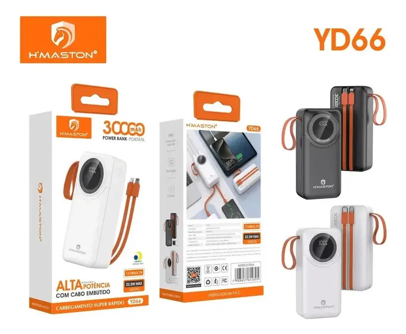Power Bank H'maston 30000mah Yd66 Super Rápido Envio Rapido Preto - Imagem 7