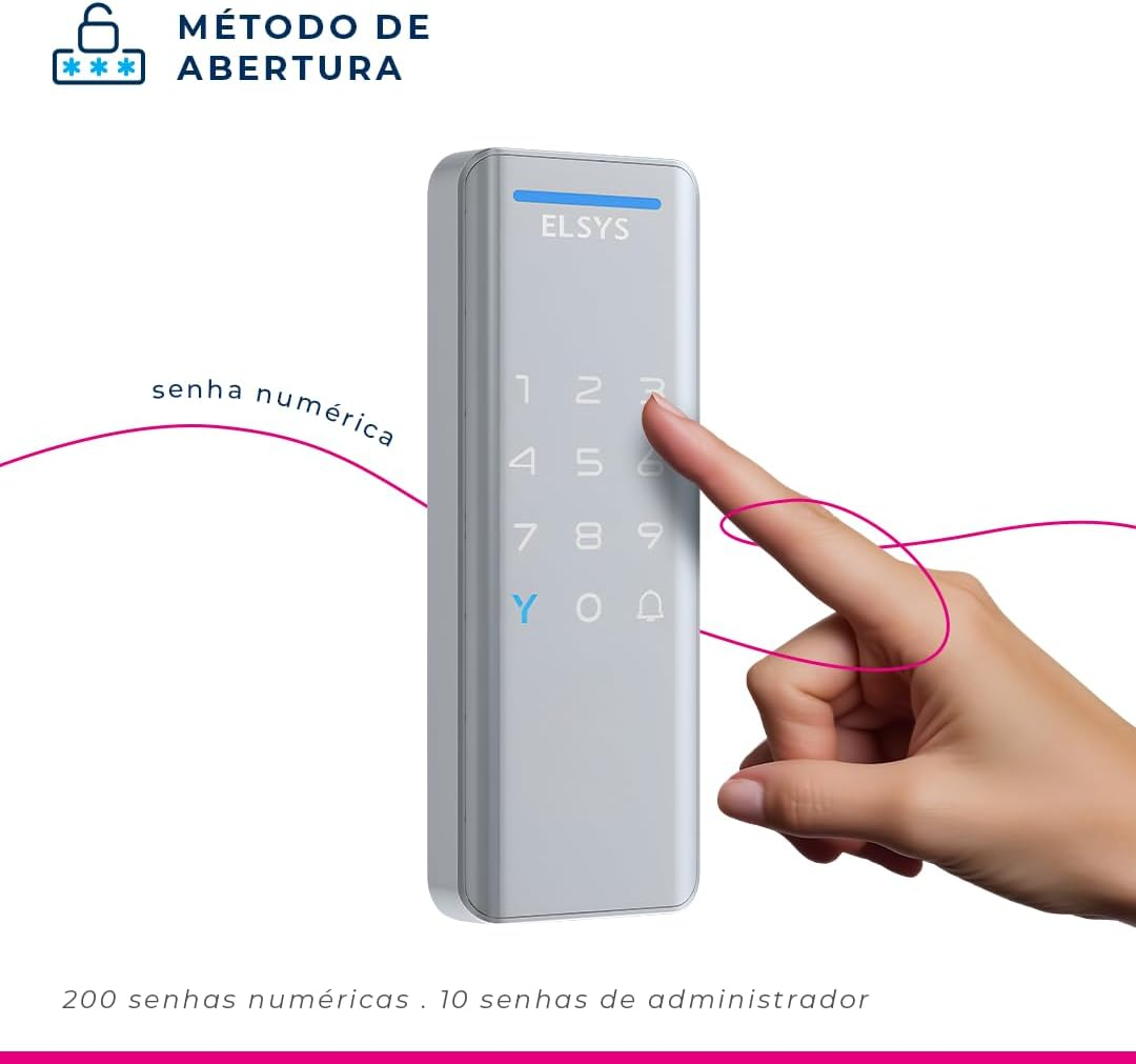 Fechadura Digital Elsys Senha E Tag Pop Sobrepor 1100 Prata Cor Prata - Imagem 2