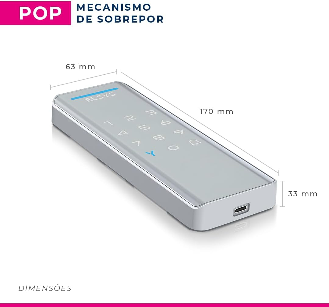 Fechadura Digital Elsys Senha E Tag Pop Sobrepor 1100 Prata Cor Prata - Imagem 3
