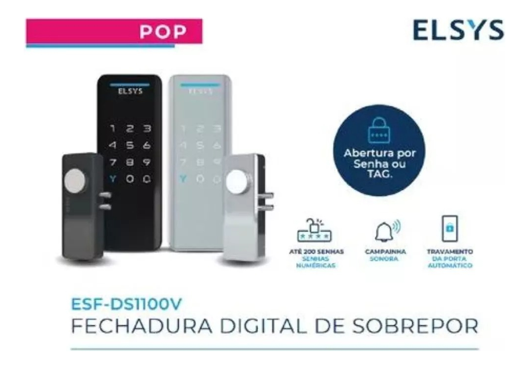 Fechadura Digital Elsys Senha E Tag Pop Sobrepor 1100 Prata Cor Prata - Imagem 6