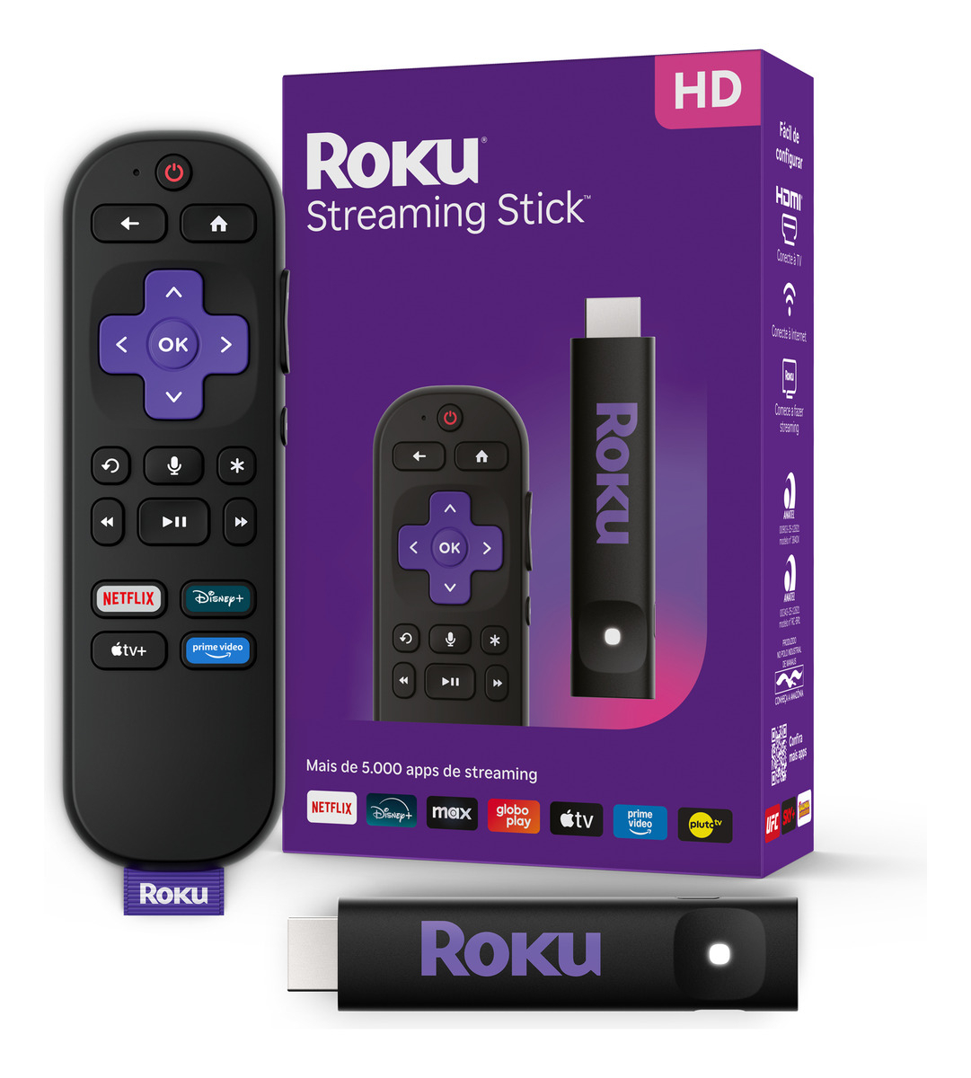 Roku Streaming Stick Controle Voz Transforma Tv Smart Preto De Voz