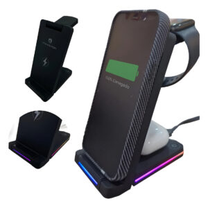 Carregador Indutivo Dobrável Rápido 3 Em 1 Wireless Preto