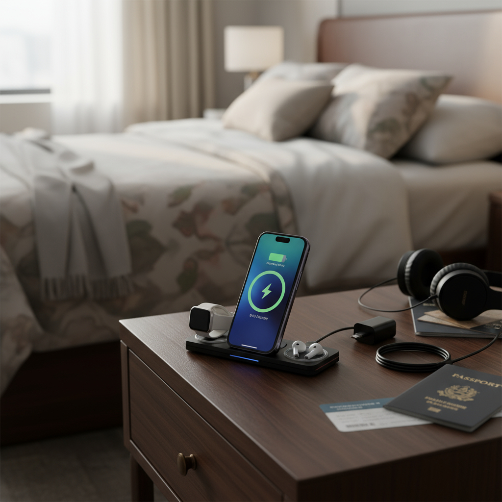 Carregador Indutivo Dobrável Rápido 3 Em 1 Wireless Preto - Imagem 4