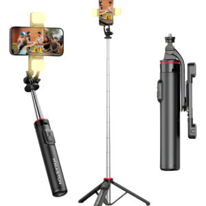 Bastão Selfie Com Luz Led 135cm Controle 360° Preto