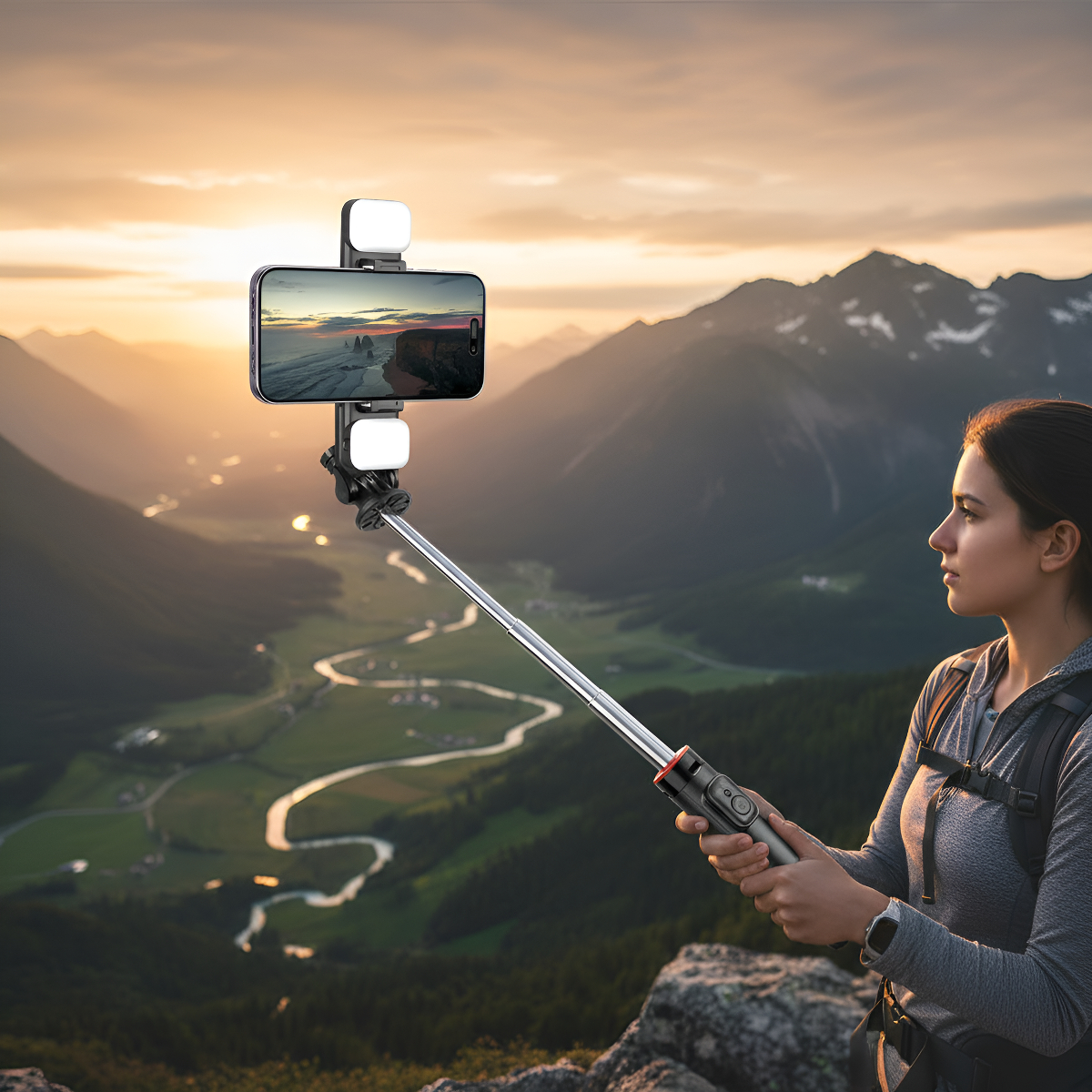 Bastão Selfie Com Luz Led 135cm Controle 360° Preto - Imagem 5