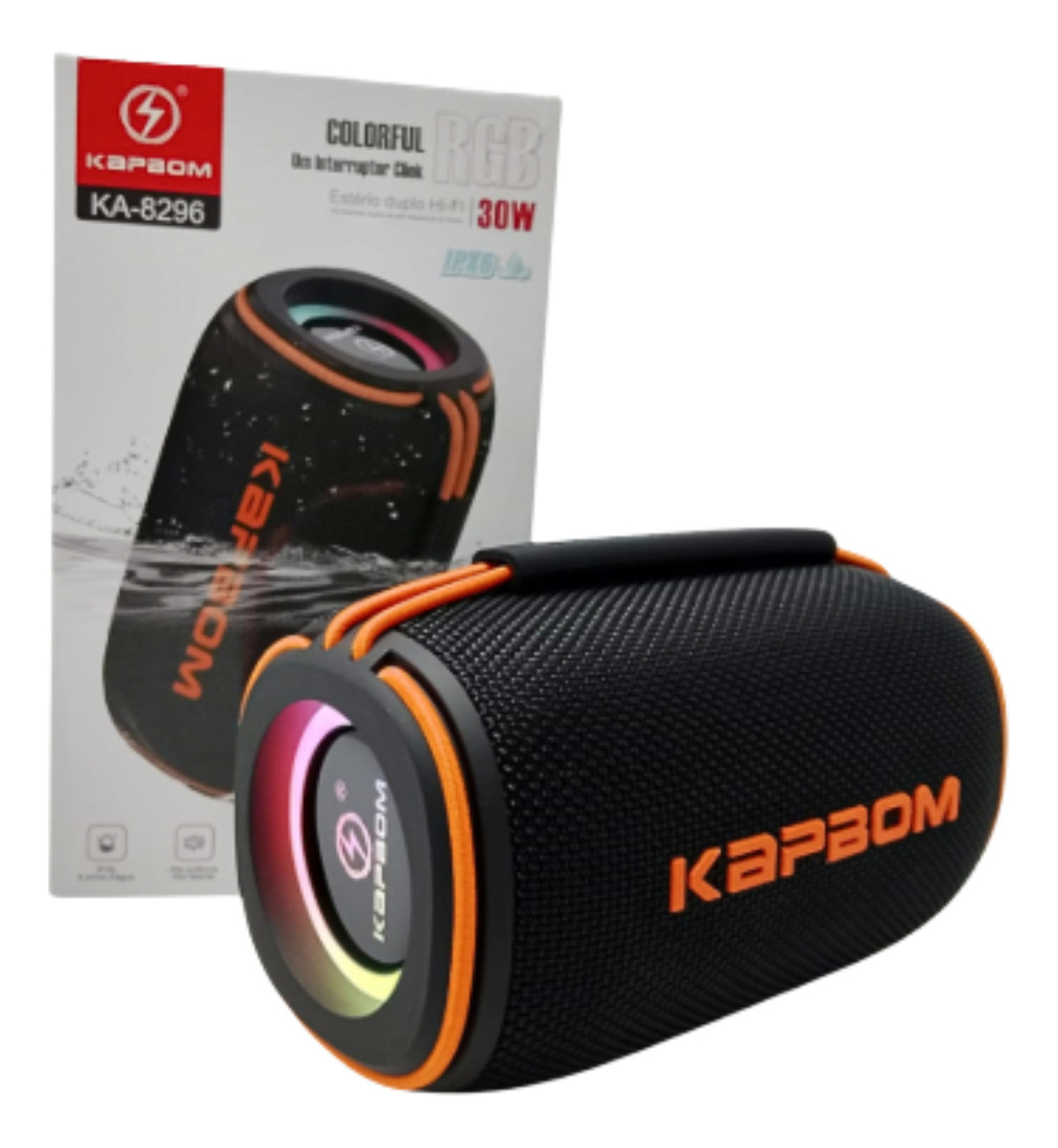 Caixa De Som Kapbom Ka-8296 30w Rgb À Prova Dágua Preto 5v