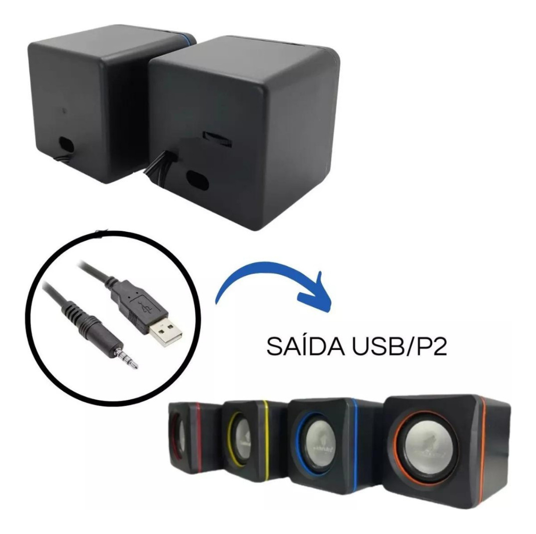 Caixinha De Som Usb P2 Para Computador E Notebook Preto - Imagem 4