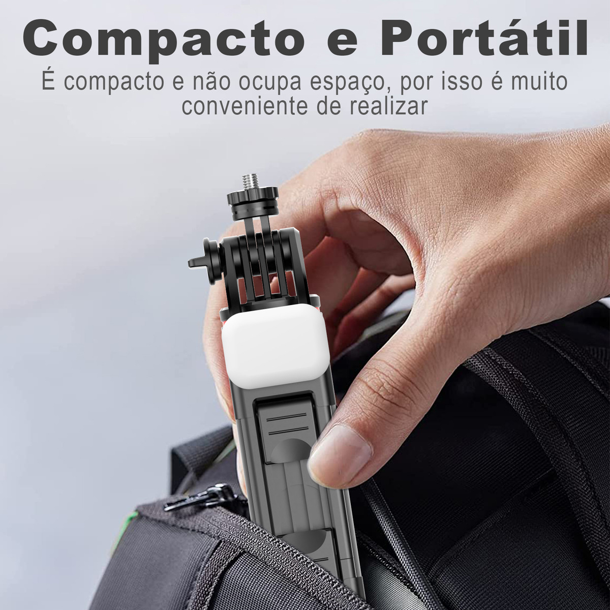 Bastão Tripé Selfie 135cm Luz Led Controle 360° Remoto Preto - Imagem 3