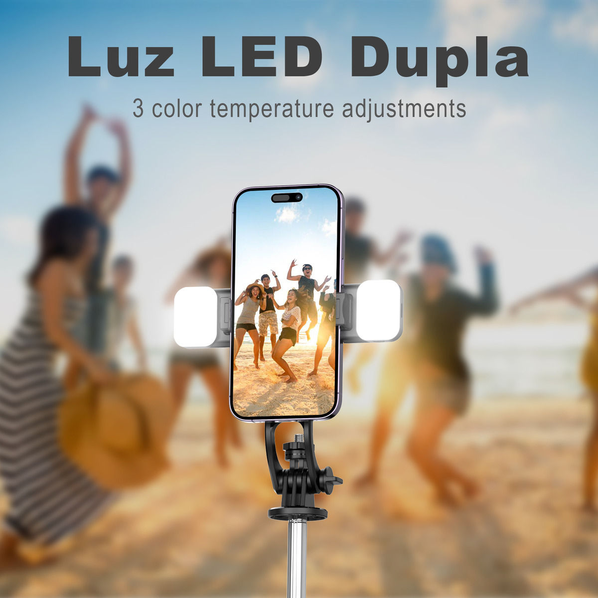 Bastão Tripé Selfie 135cm Luz Led Controle 360° Remoto Preto - Imagem 4