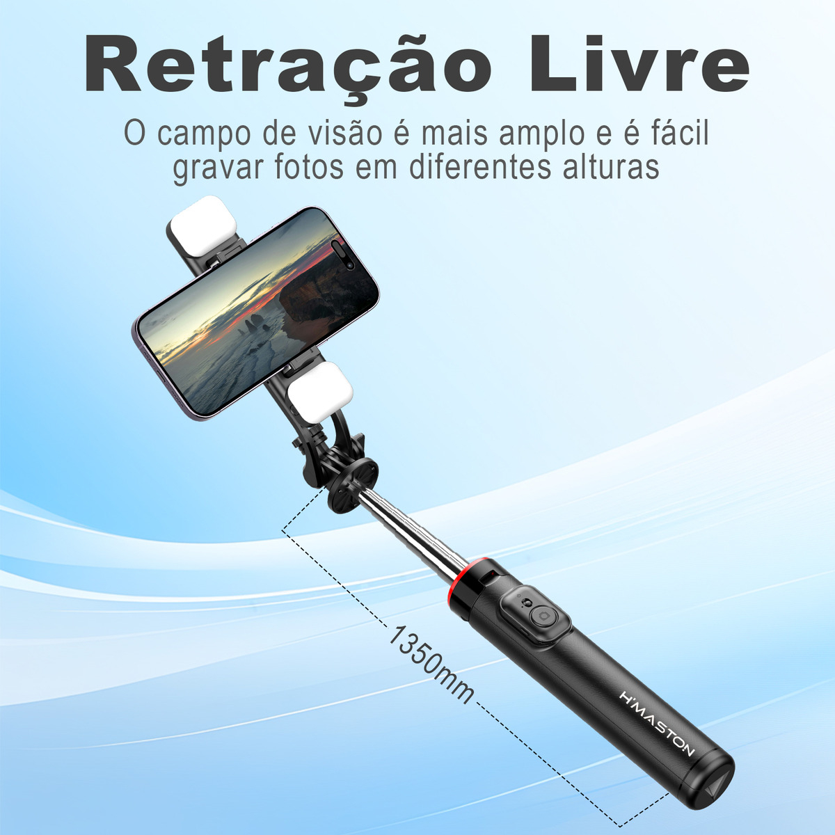 Bastão Tripé Selfie 135cm Luz Led Controle 360° Remoto Preto - Imagem 6