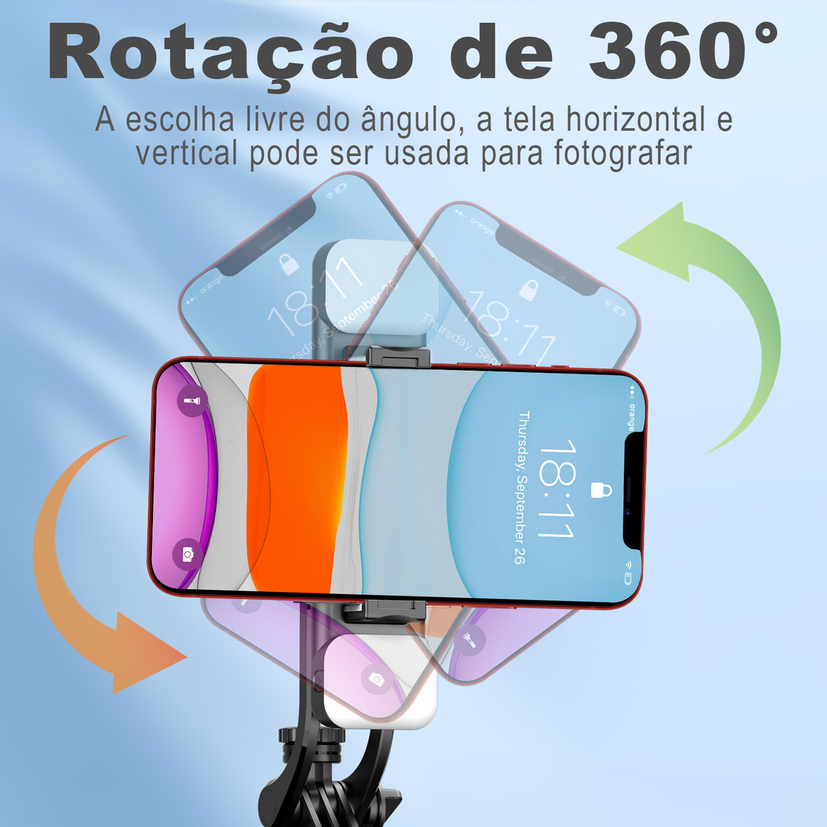 Bastão Tripé Selfie 135cm Luz Led Controle 360° Remoto Preto - Imagem 7