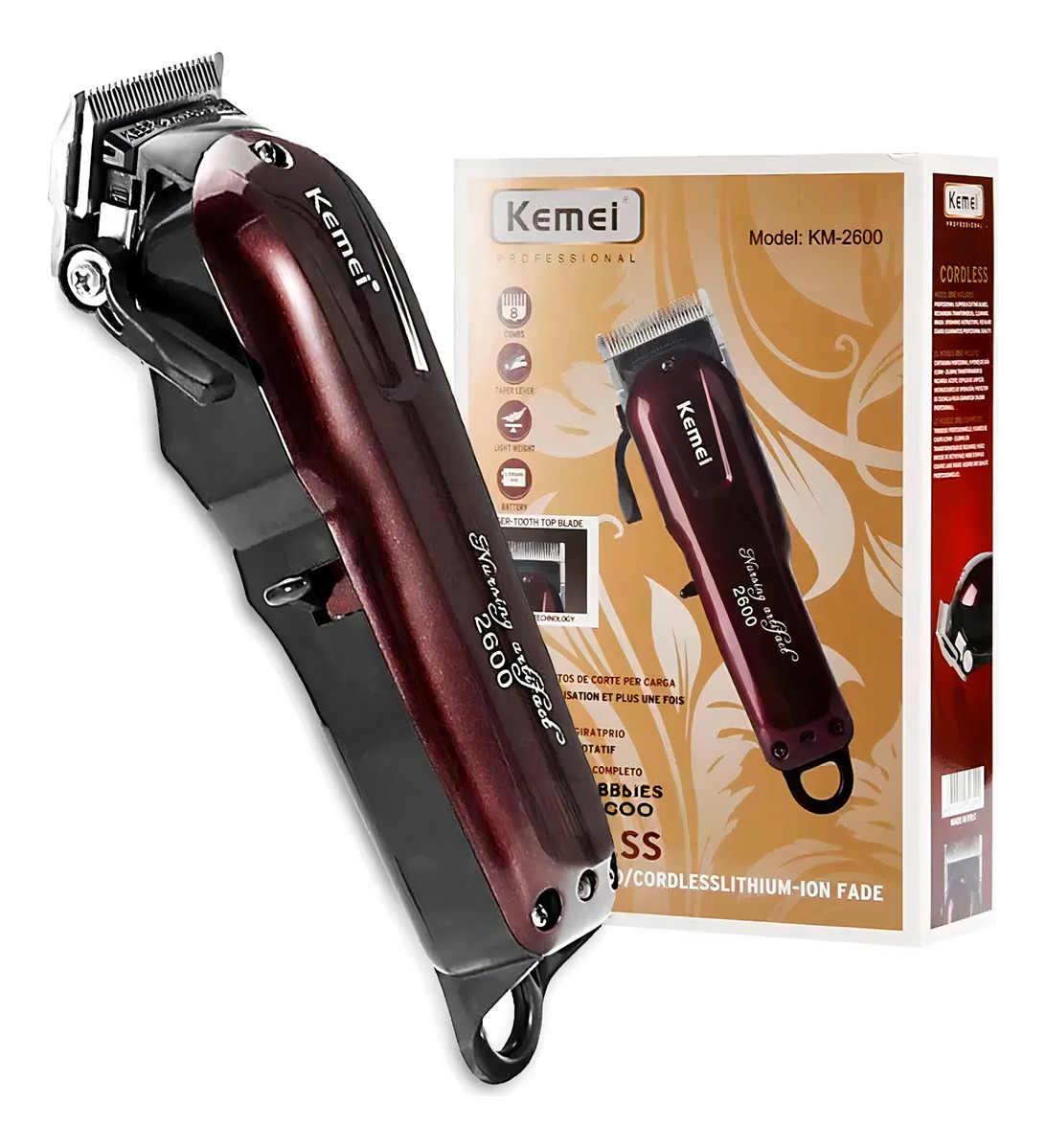 Máquina Kemei 2600 Desempenho Premium Bordô 127/220v