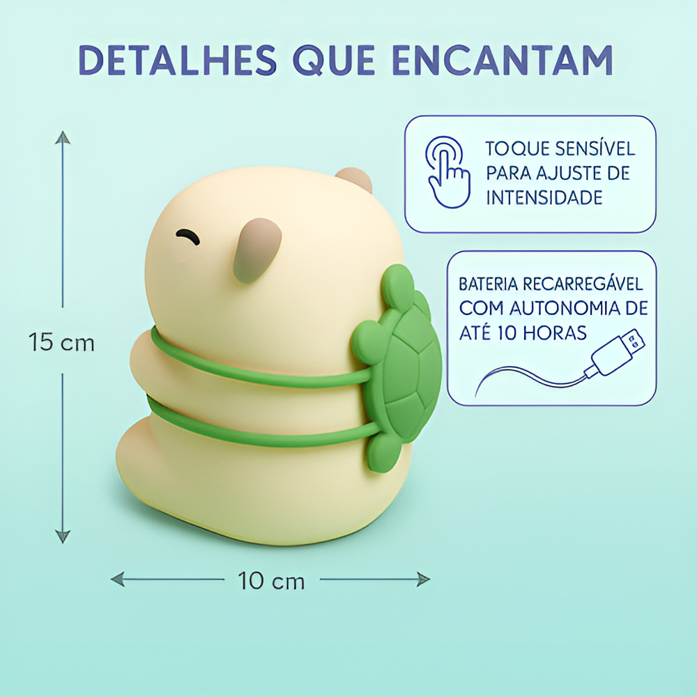 Luminária Capivara Silicone Recarregável Abajur Infantil Led Bege 127/220v - Imagem 2