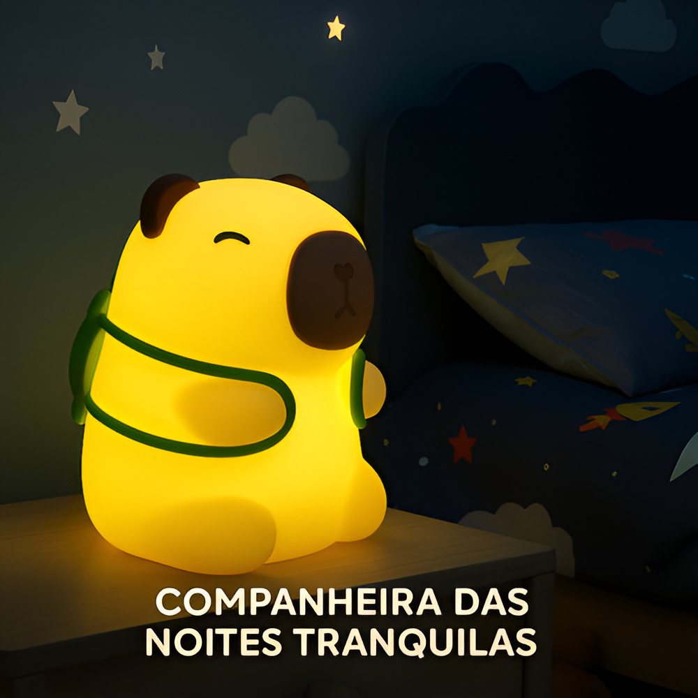 Luminária Capivara Silicone Recarregável Abajur Infantil Led Bege 127/220v - Imagem 3