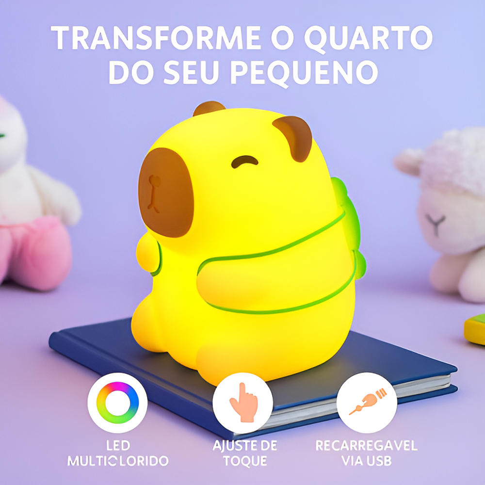 Luminária Capivara Silicone Recarregável Abajur Infantil Led Bege 127/220v - Imagem 5