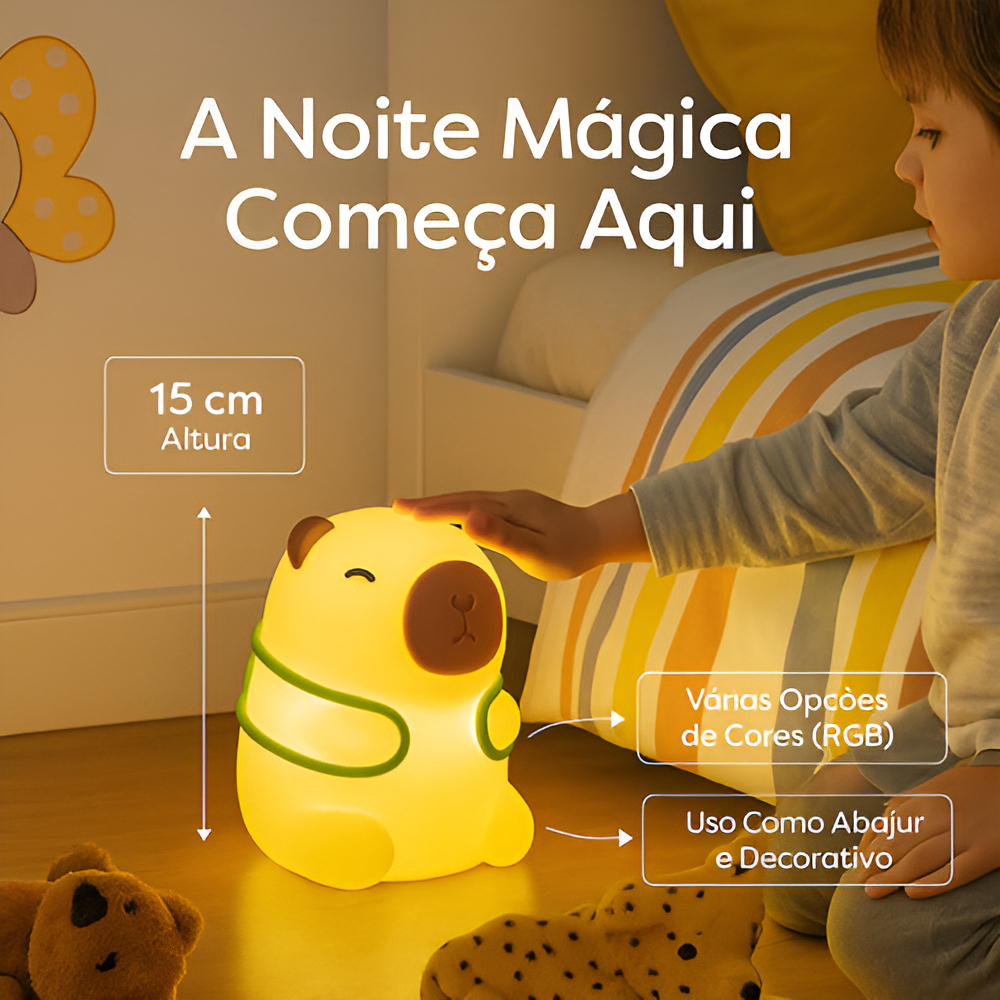 Luminária Capivara Silicone Recarregável Abajur Infantil Led Bege 127/220v - Imagem 6