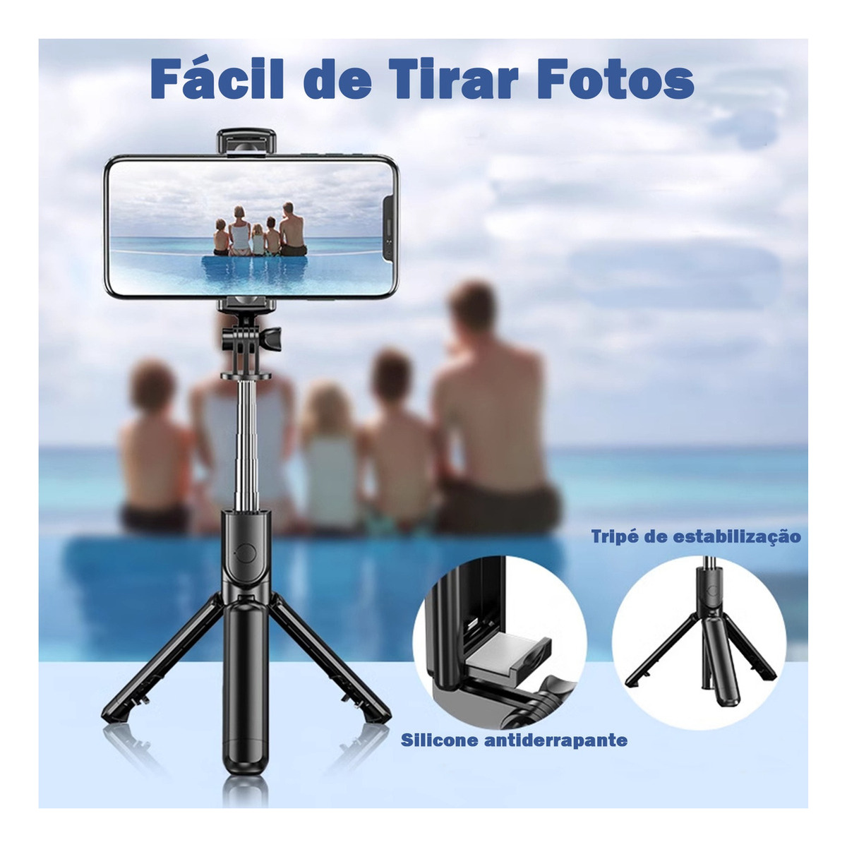 Suporte Tripé Zp18 70cm Pau De Selfie Dobrável Preto - Imagem 4