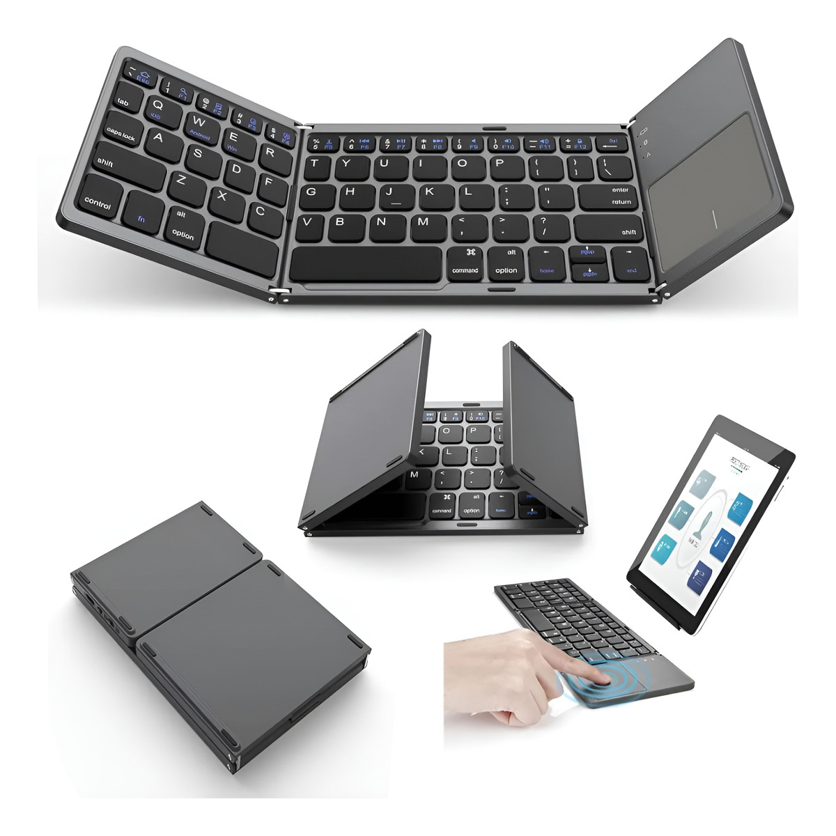 Mini Teclado Touch Dobrável Bluetooth Para Celular E Tablet Cinza
