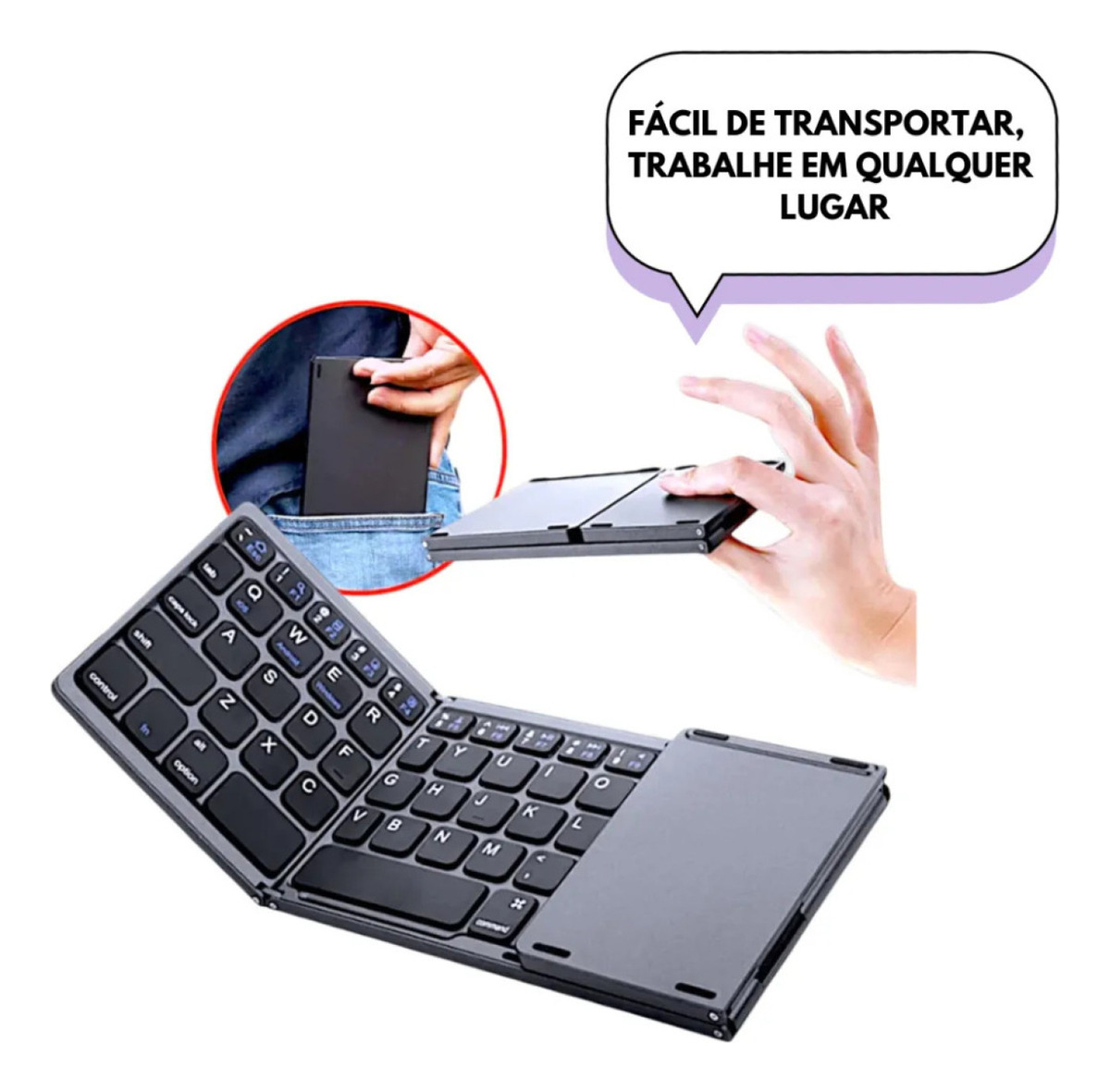 Mini Teclado Touch Dobrável Bluetooth Para Celular E Tablet Cinza - Imagem 4