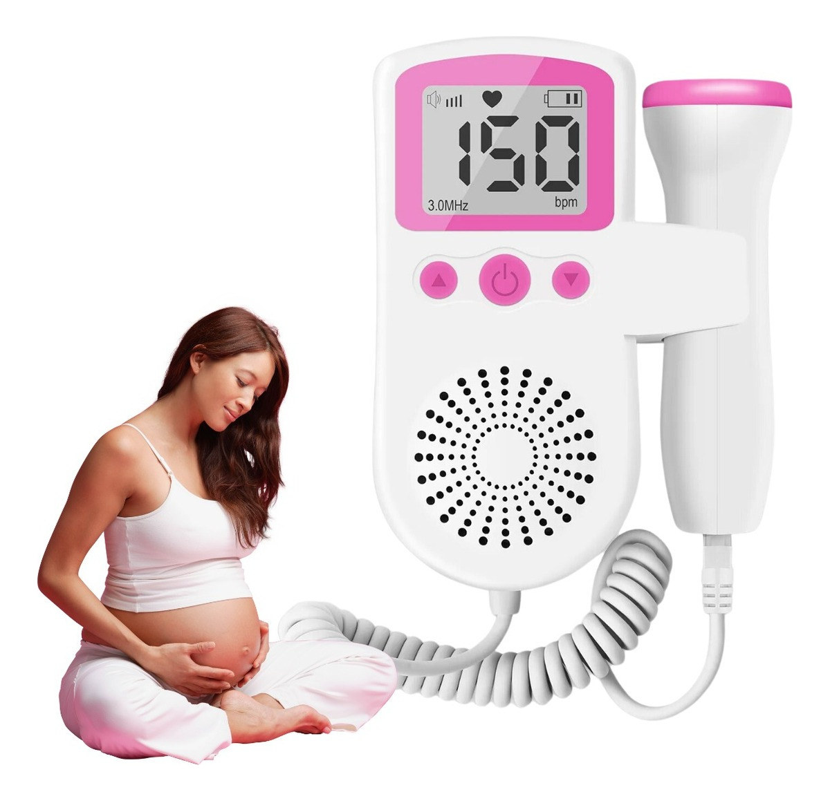 Ultrassom Para Ouvir Coração Do Bebê Doppler Rosa-chiclete - Imagem 4