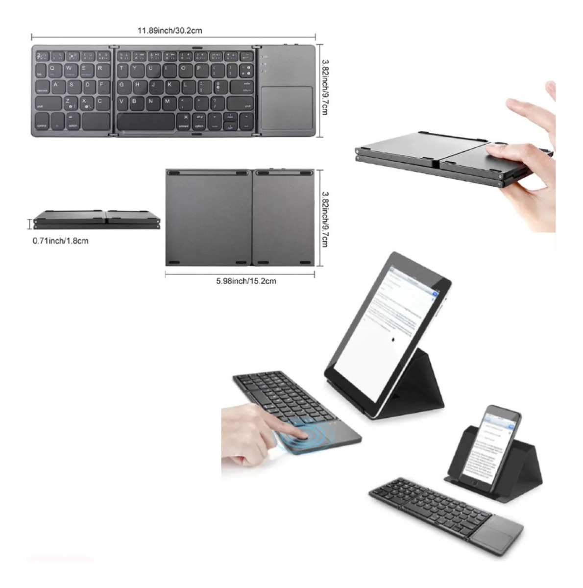 Mini Teclado Touch Dobrável Bluetooth Para Celular E Tablet Cinza - Imagem 5