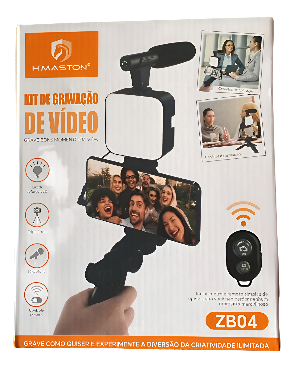 Tripé Profissional H'maston Completo P/ Vlog, Youtube Tiktok Preto