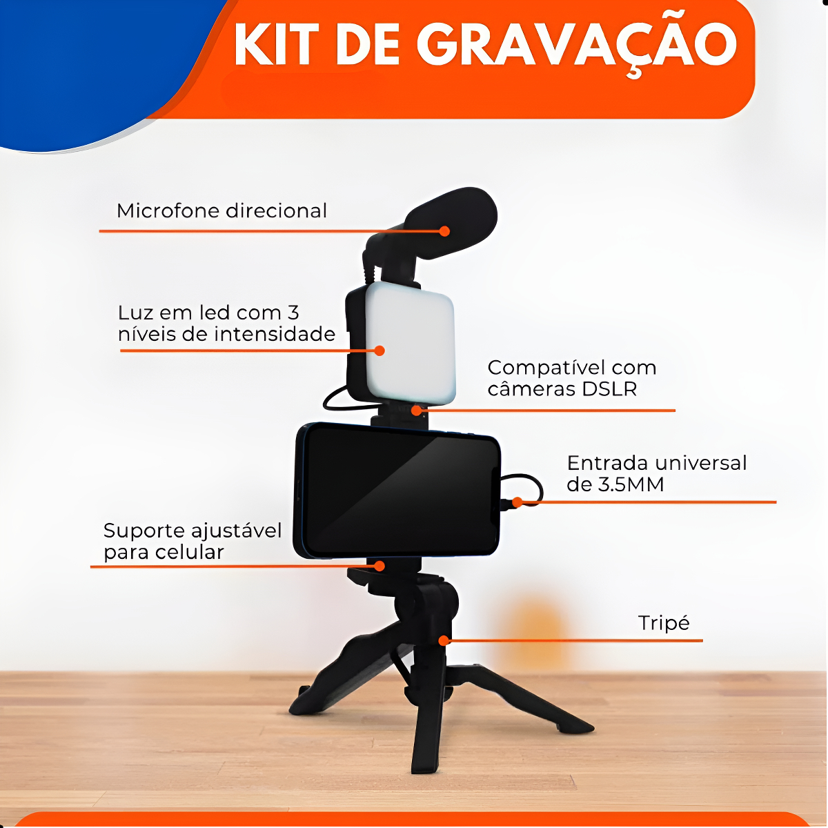 Tripé Profissional H'maston Completo P/ Vlog, Youtube Tiktok Preto - Imagem 5