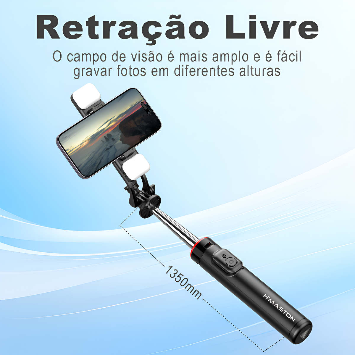 Bastão Tripé Selfie Com Led E Controle 135cm Tripé 135cm Preto - Imagem 5