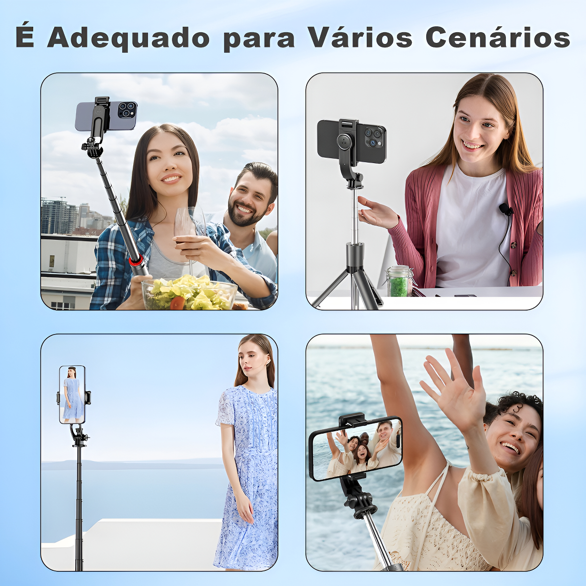 Bastão Tripé Selfie Com Led E Controle 135cm Tripé 135cm Preto - Imagem 7