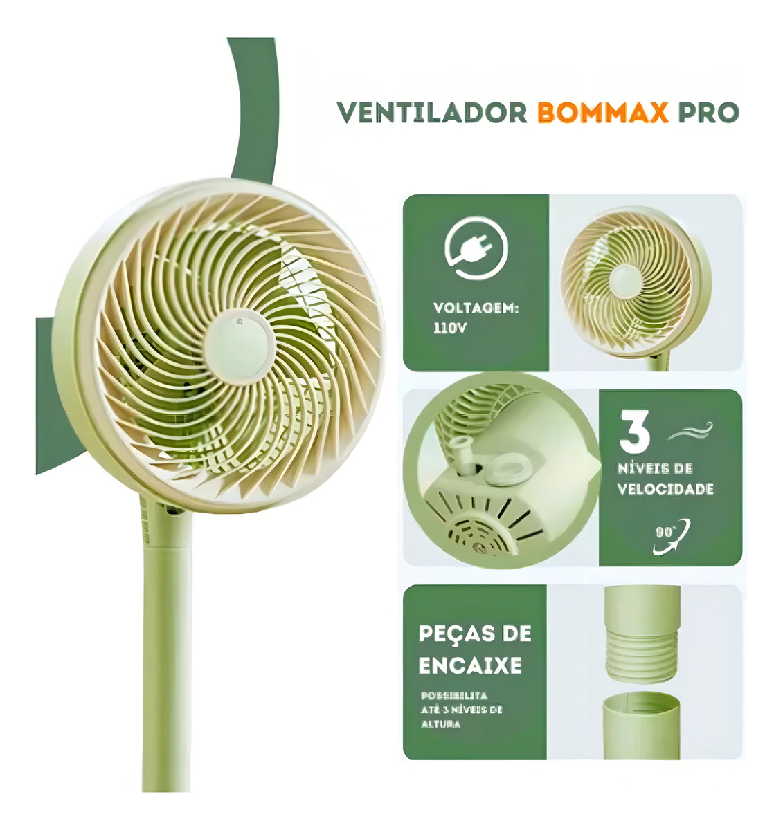 Bommax Ventilador Bm-v977 Com 5 Hélices E Base Rotação 180 Graus Cor Branco 75 Cm Plástico - Imagem 8