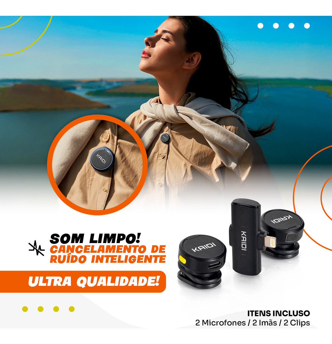 Microfone Lapela Duplo Sem Fio Tipo-c Anti Ruído - Imagem 5