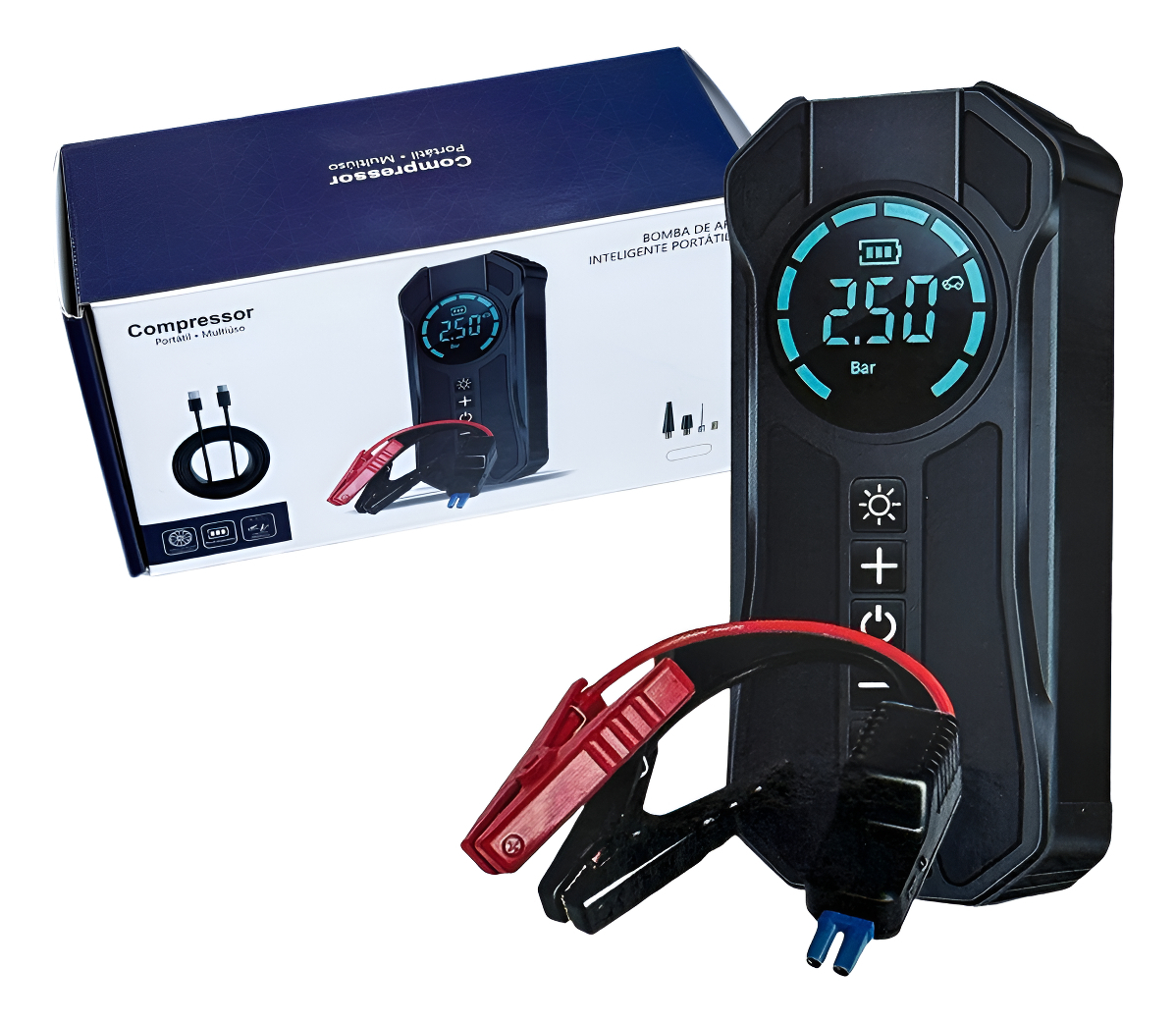 Compressor Com Partida E Iluminação E Partida Rápida Preto 127/220v Bomba De Ar Portatil Bifásica