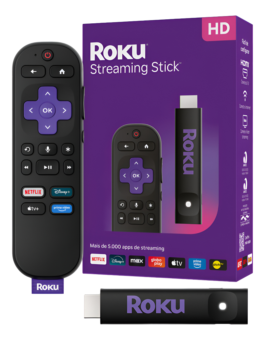 Roku Streaming Stick Tvbox Aparelho Transforma Tv Em Smart Preto Padrão