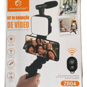 Tripé Profissional H'maston Para Gravação Com Led Microfone Preto