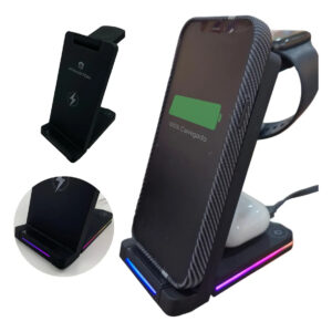 Suporte Carregador Indutivo Dobrável 3 Em 1 Rápido Preto