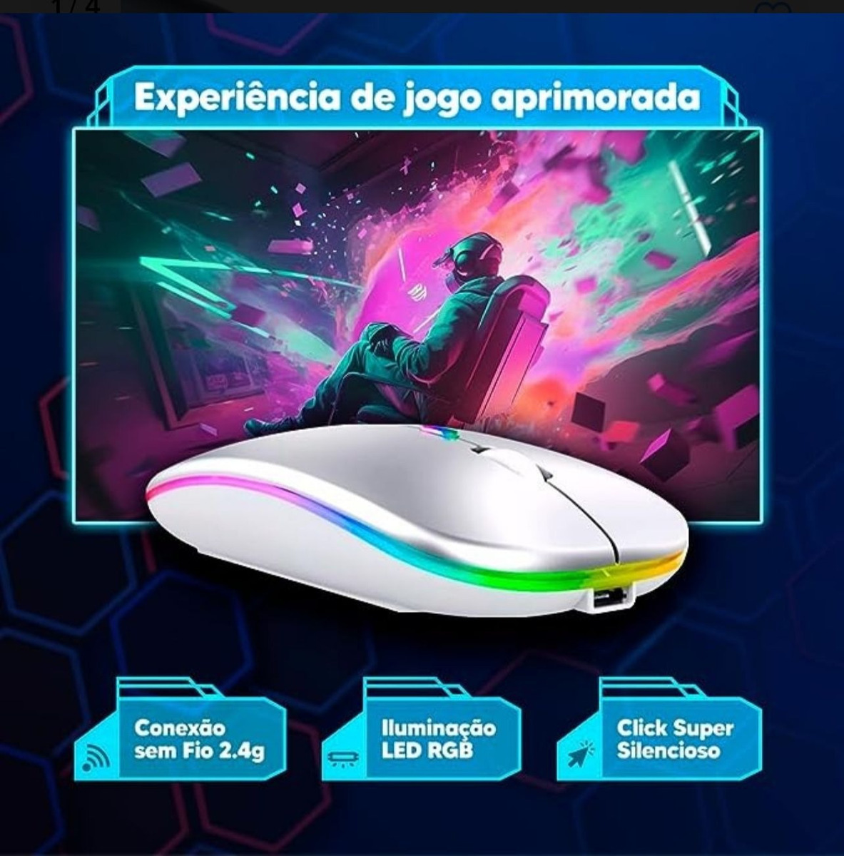 Mouse Sem Fio Luminoso Recarregável Hmaston Preto - Imagem 2