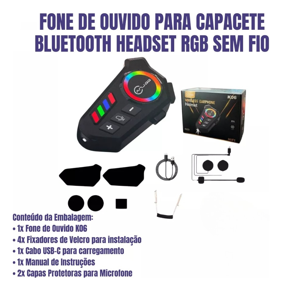 Fone Capacete K06 Bluetooth Ideal Para Entregadores - Imagem 2