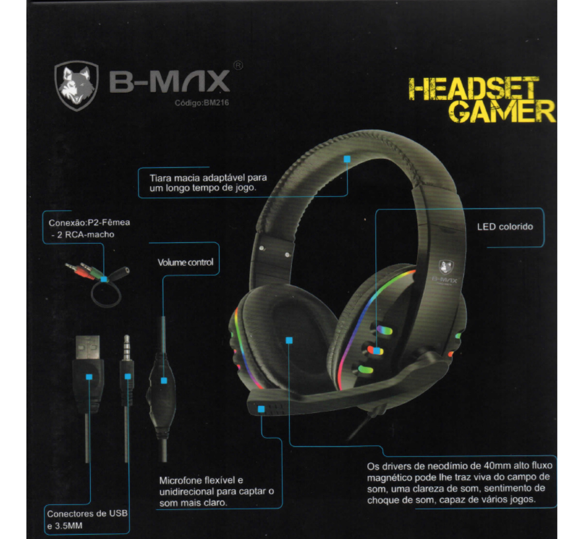 Fone De Ouvido Para Gamer Moderno Bm216 Linha Premium Preto - Imagem 10