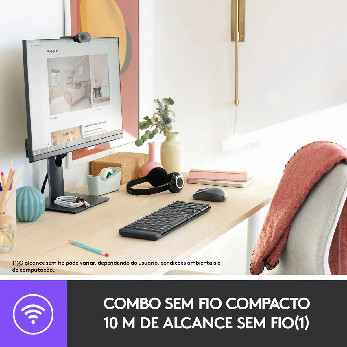 Combo Teclado E Mouse Sem Fio Logitech Mk220 Layout Abnt2 Cor Preto - Imagem 2