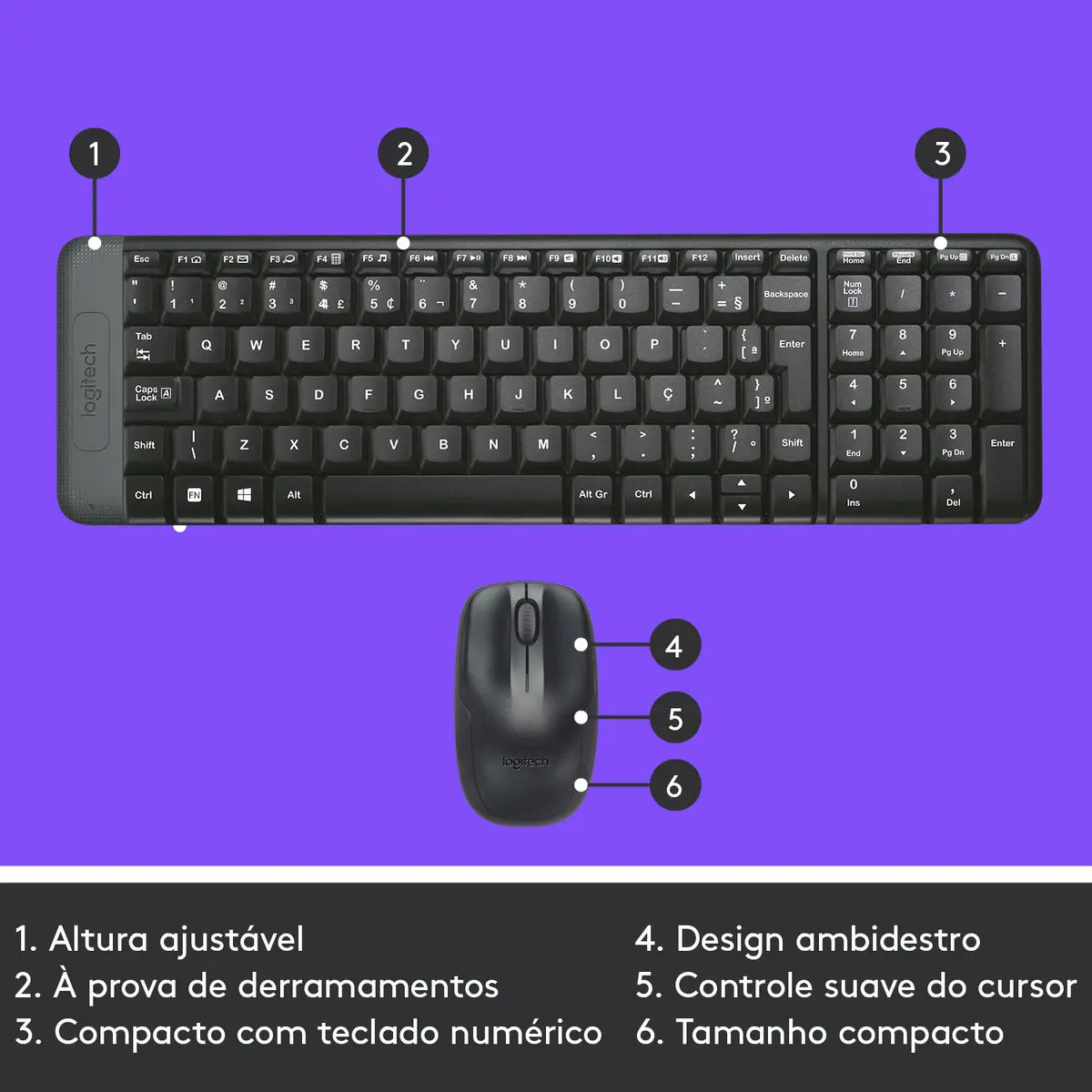 Combo Teclado E Mouse Sem Fio Logitech Mk220 Layout Abnt2 Cor Preto - Imagem 7